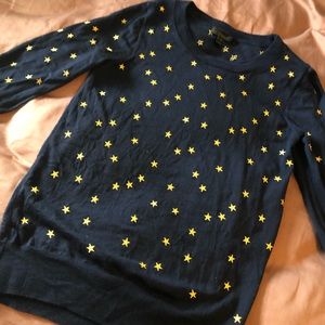 XS J.crew Navy and Gold Star Merino Sweater